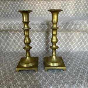 Pair of 19th C. Footed Brass Candlesticks